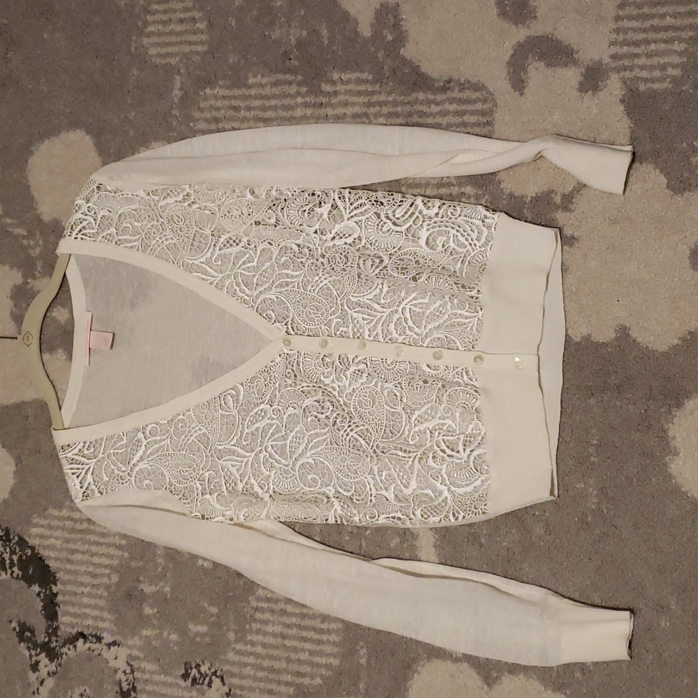 Victoria's Secret sheer lace cardigan sweater ivory XS nwot liken blend